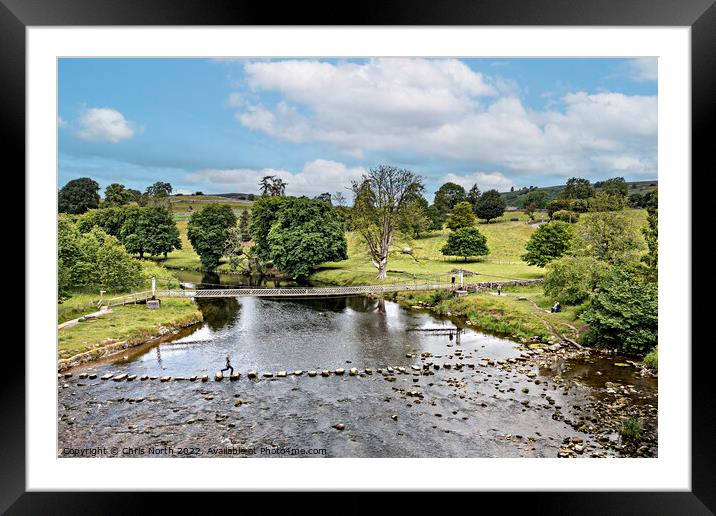 Steppingstones over the river Wharf. Framed Mounted Print by Chris North