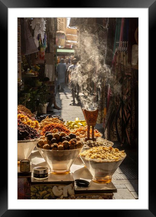 Aromatic herbs smouldering at the spice souk in Dubai. Framed Mounted Print by Chris North