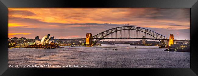 Sidney Harbour Opera House and bridge. Framed Print by Chris North