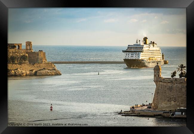 Cruise ship Spirit of Adventure enters the historic Port of Vall Framed Print by Chris North