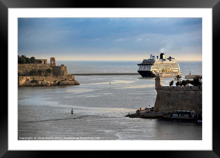 Cruise ship enters The Grand Harbour Valletta, Malta. Framed Mounted Print by Chris North