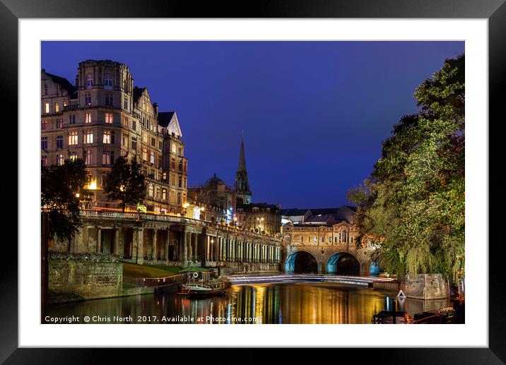 Pulteney Bridge at night. Framed Mounted Print by Chris North