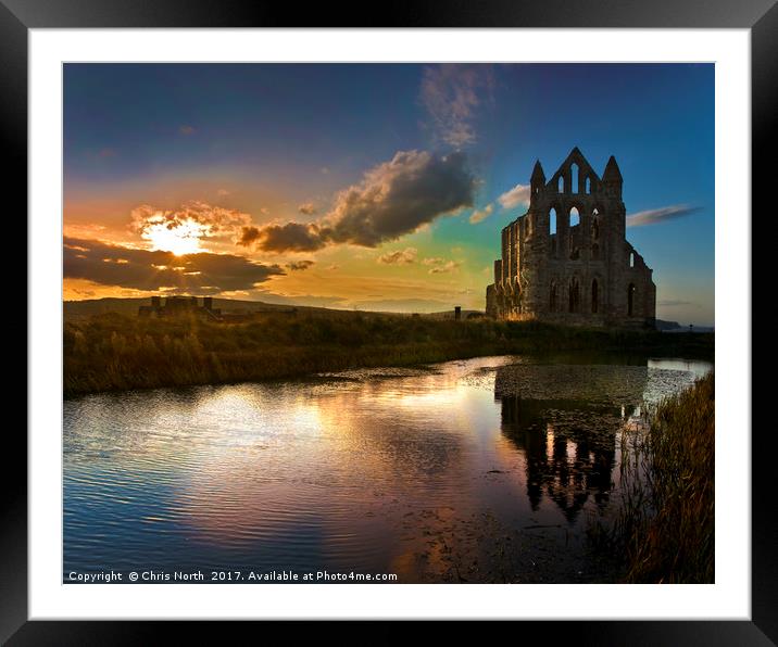 Sunset over Saint Hilda's Abbey, Whitby. Framed Mounted Print by Chris North