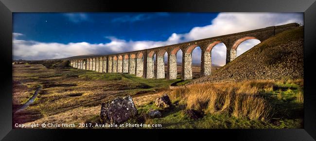 Ribblehead viaduct and by moonlight Framed Print by Chris North