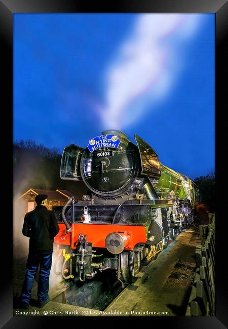 Flying Scotsman, at Grosmont Station. Framed Print by Chris North