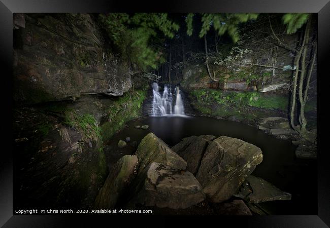 Goit Stock Waterfall by night. Framed Print by Chris North