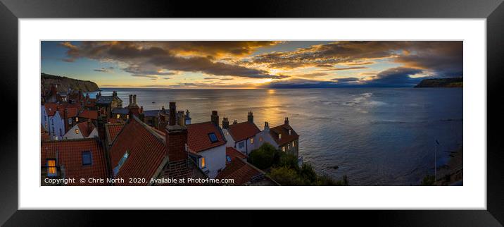 Robin Hoods Bay at sunrise. Framed Mounted Print by Chris North