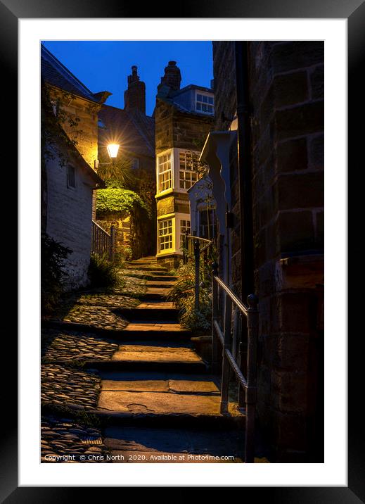 Robin Hoods Bay at twilight. Framed Mounted Print by Chris North