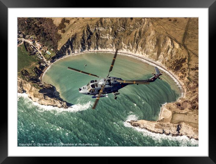Royal Navy Lynx over Lulworth Cove Framed Mounted Print by Chris North