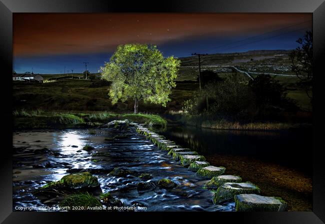 Stepping stones by Beezley Farm over the river Doe. Framed Print by Chris North
