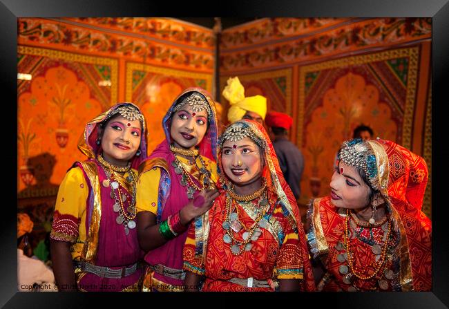 Dances in traditional costume at the Camel fair Ja Framed Print by Chris North