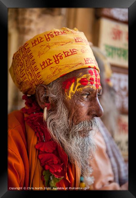 Portrait of a religious man, Jaisalmer India. Framed Print by Chris North