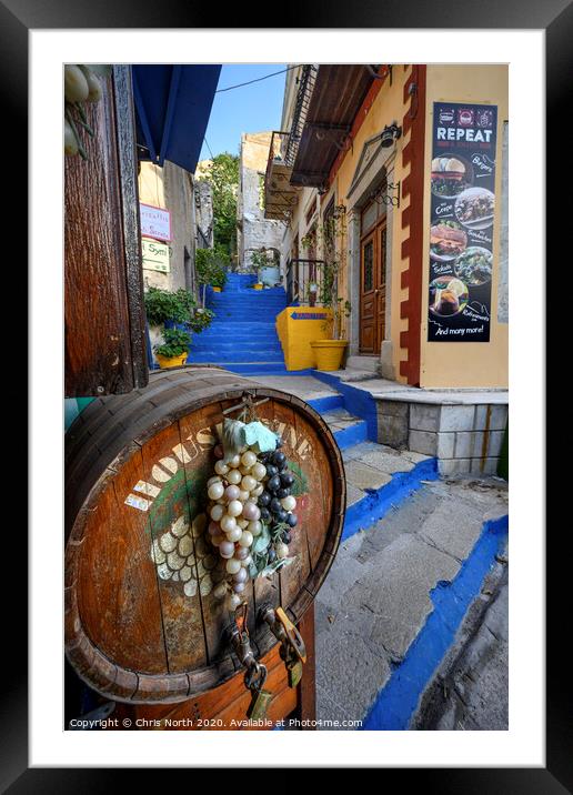 Back streets of Symi. Framed Mounted Print by Chris North