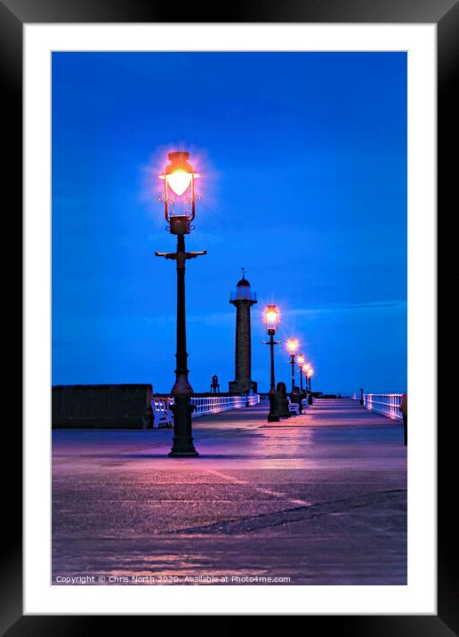 Pier Lights at dusk, Whitby. Framed Mounted Print by Chris North