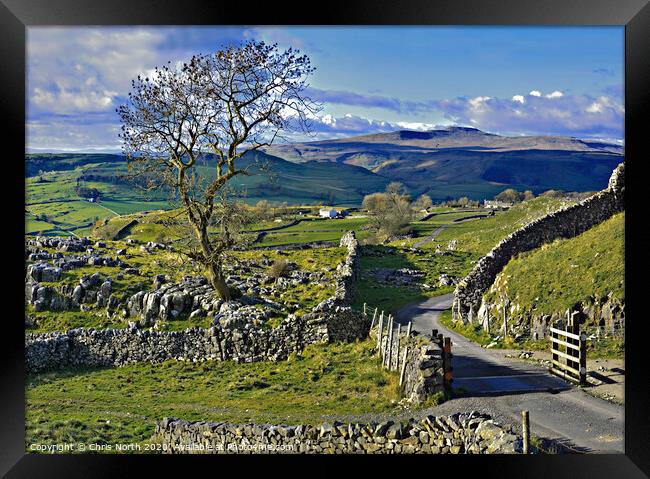 Winskill Stones above the village of Stainforth. Framed Print by Chris North