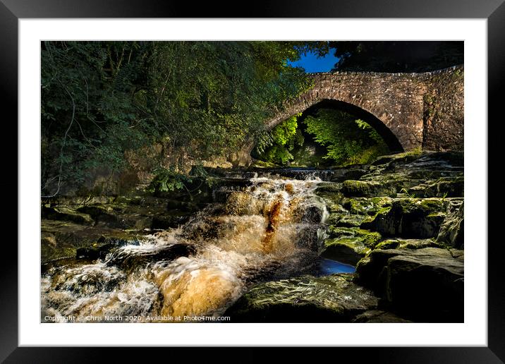 The ancient bridge below West Burton Falls. Framed Mounted Print by Chris North