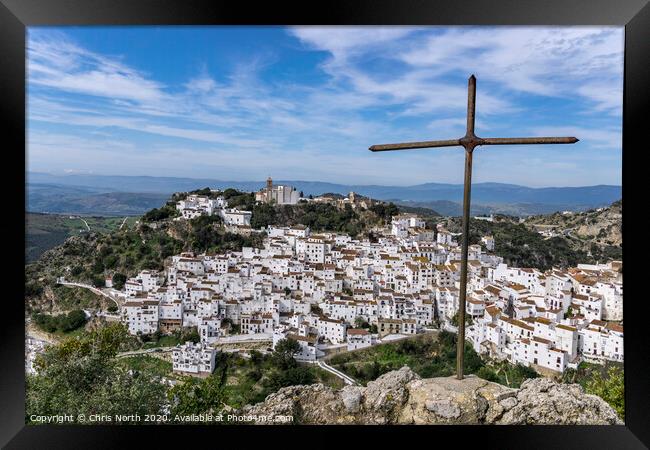 The white mountain village of Casares. Framed Print by Chris North