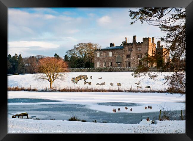 Ripley Castle in the snow. Framed Print by Chris North