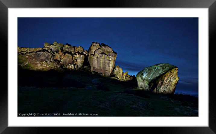 Cow and calf rocks at dusk. Framed Mounted Print by Chris North