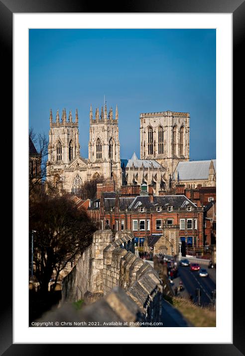 York Minster and city Walls. Framed Mounted Print by Chris North