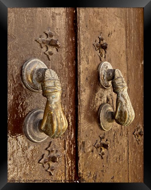 Old Spanish door knocker. Framed Print by Chris North