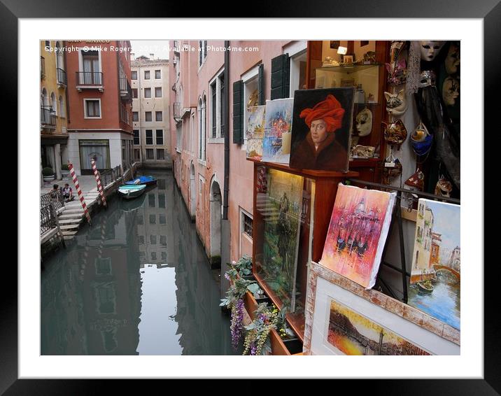 Art on a Venice canal                              Framed Mounted Print by Mike Rogers