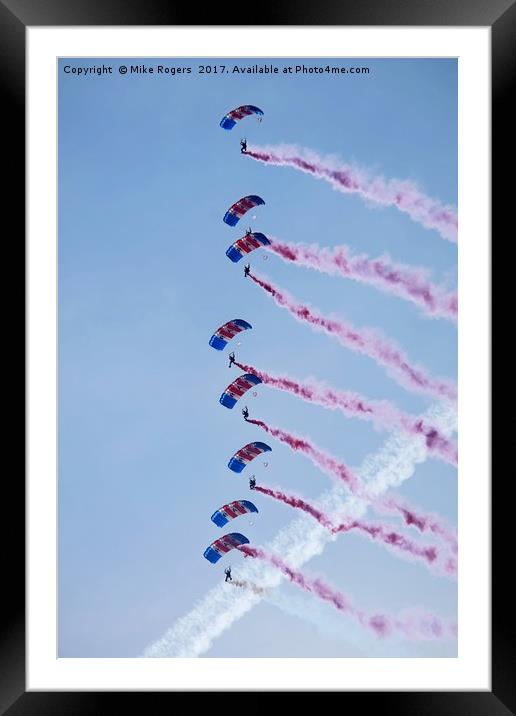 RAF parachute team in free fall.  Framed Mounted Print by Mike Rogers