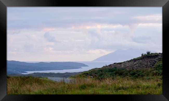 View towards the Isle Of Rum and Loch Eishort  Framed Print by Maarten D'Haese