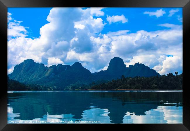 Beautiful lake landscape with jungle covered mount Framed Print by  