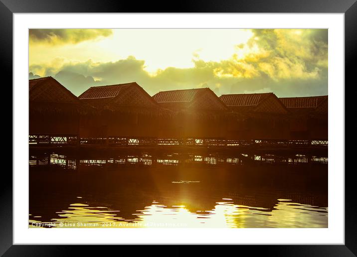 Beautiful sunrise over wooden lake huts Framed Mounted Print by  