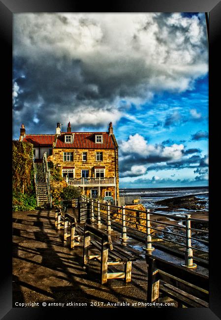 Smugglers Cove Robin Hood's in Whitby Framed Print by Antony Atkinson
