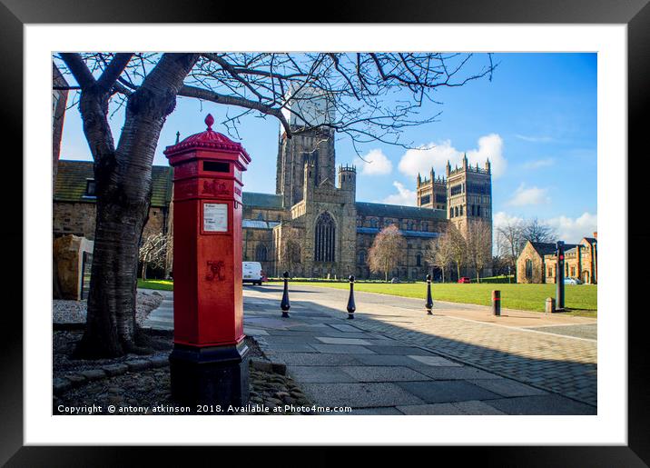 Durham Cathedral's Red Pillar Box  Framed Mounted Print by Antony Atkinson