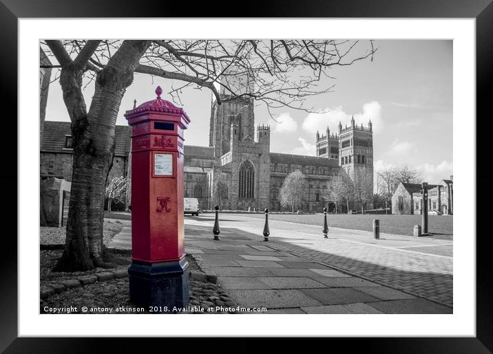 The Little Red Pillar Box in Durham Framed Mounted Print by Antony Atkinson