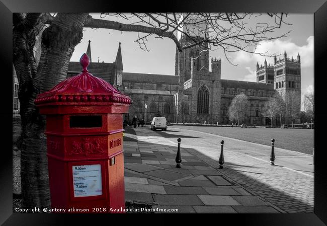 The Little Red Pillar Box in Durham Framed Print by Antony Atkinson