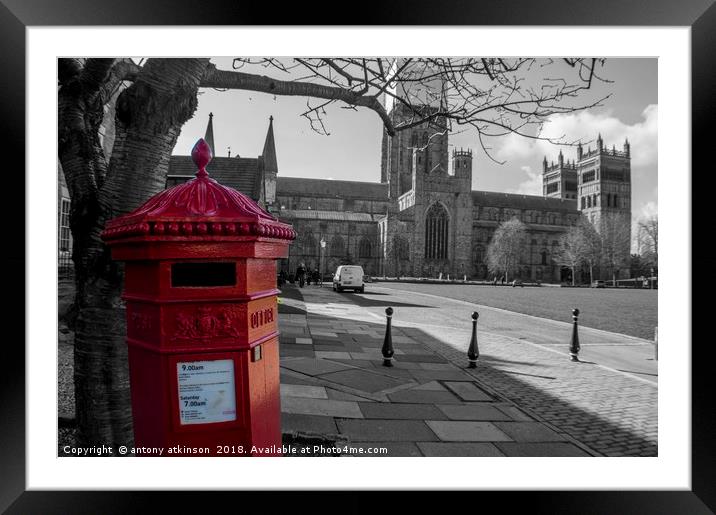 The Little Red Pillar Box in Durham Framed Mounted Print by Antony Atkinson