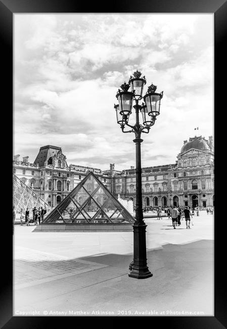 Louvre Museum in Black and White Framed Print by Antony Atkinson