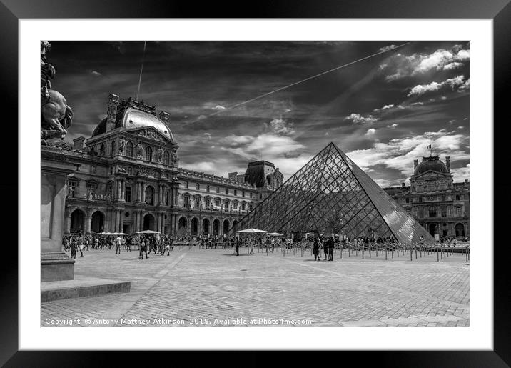 The Louvre in Black and White Framed Mounted Print by Antony Atkinson
