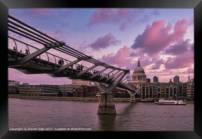 Millennium Bridge and St Paul's Cathedral Framed Print by Steven Dale