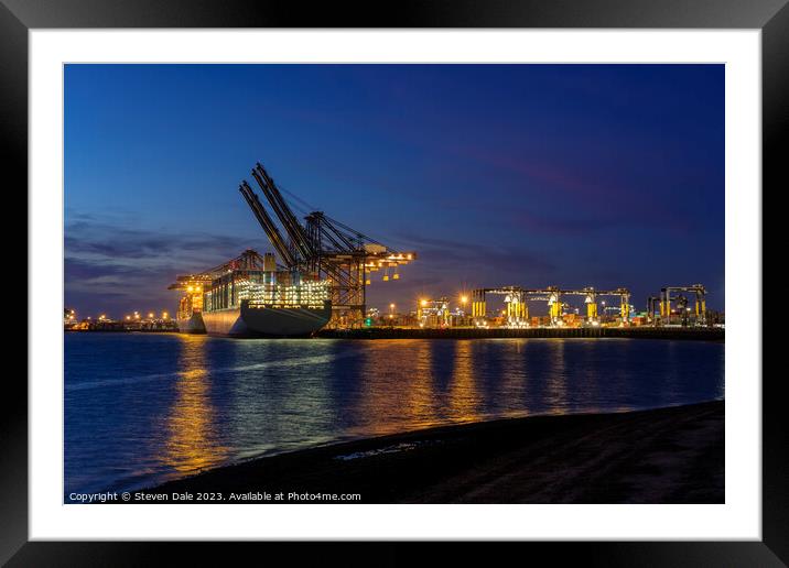 Port of Felixstowe at night Framed Mounted Print by Steven Dale