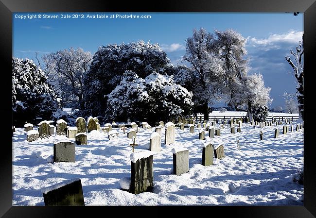 Winter's Touch on Hethersett Graveyard Framed Print by Steven Dale