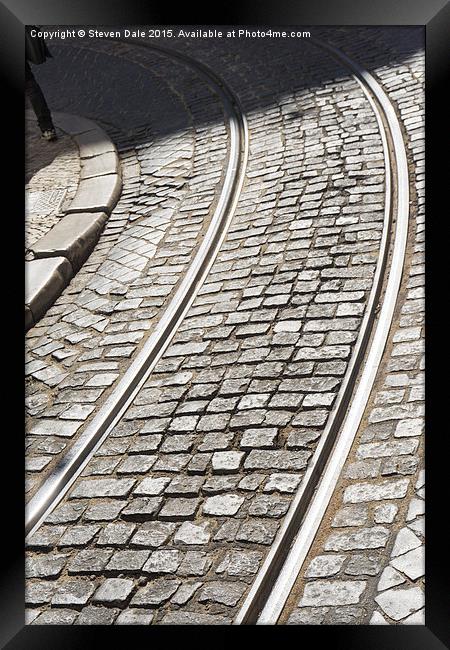  Tram Tracks Lisbon Framed Print by Steven Dale