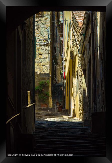 Tuscan Charm: Cortona's Historic Steps Framed Print by Steven Dale