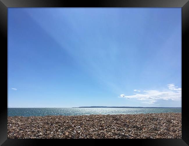 Hayling Island Blue Sky Beachscape  Framed Print by Tess Chalmers