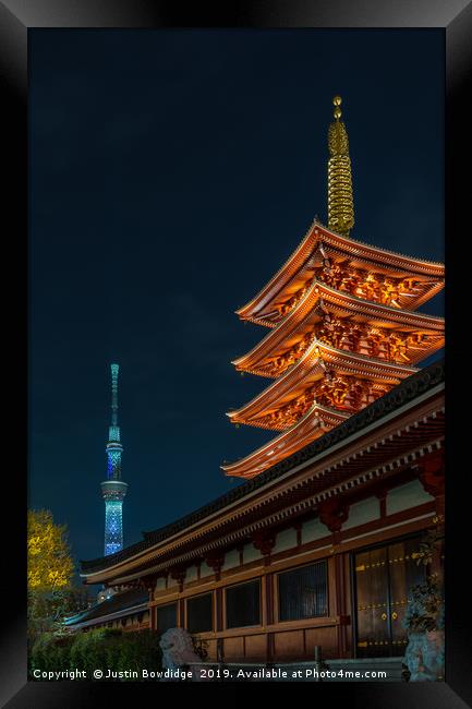 Senso-ji Pagoda & Skytree Framed Print by Justin Bowdidge