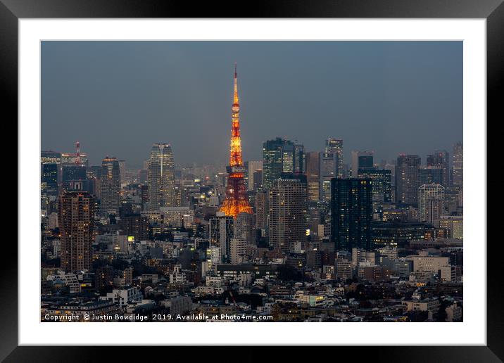 Tokyo Tower at dusk Framed Mounted Print by Justin Bowdidge