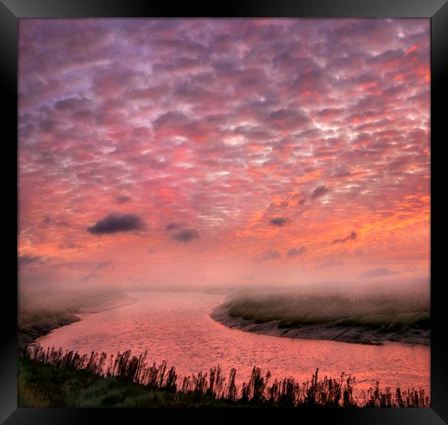 Red Dawn over the River Darent Framed Print by Adrian Campfield