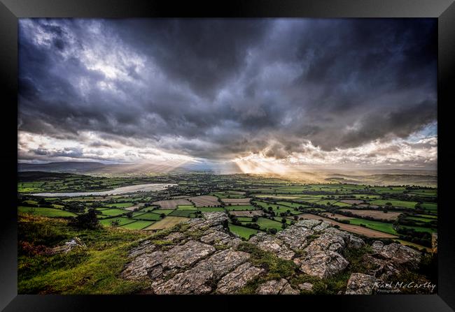 Sun's rays over the Brecon Beacons Framed Print by Karl McCarthy