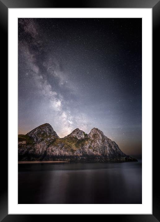 MilkyWay towering above Three Cliffs Framed Mounted Print by Karl McCarthy