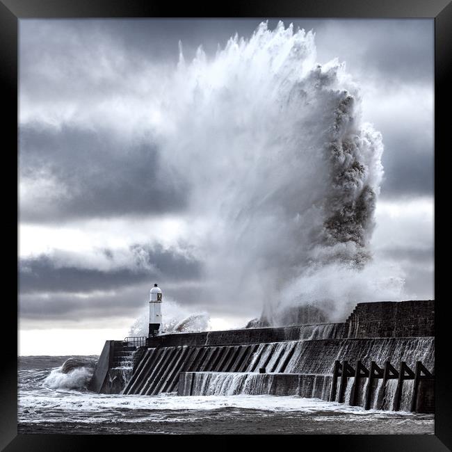 Huge Wave at Porthcawl Lighthouse Framed Print by Karl McCarthy
