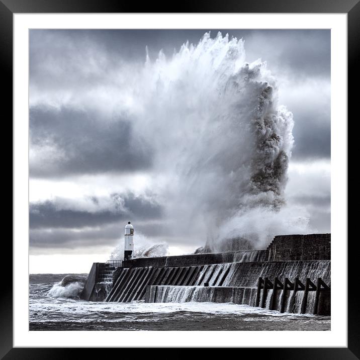 Huge Wave at Porthcawl Lighthouse Framed Mounted Print by Karl McCarthy